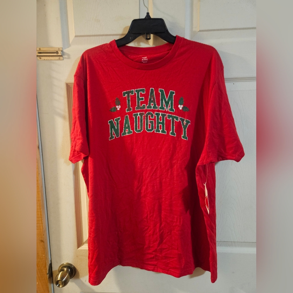 HOLIDAY TIME TEAM NAUGHTY CHRISTMAS TEE: RED: NEW WITH TAGS: SIZE 2XL